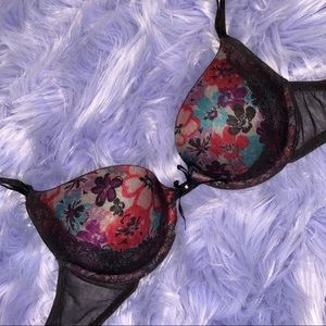 Floral Black Lace Push Up Bra